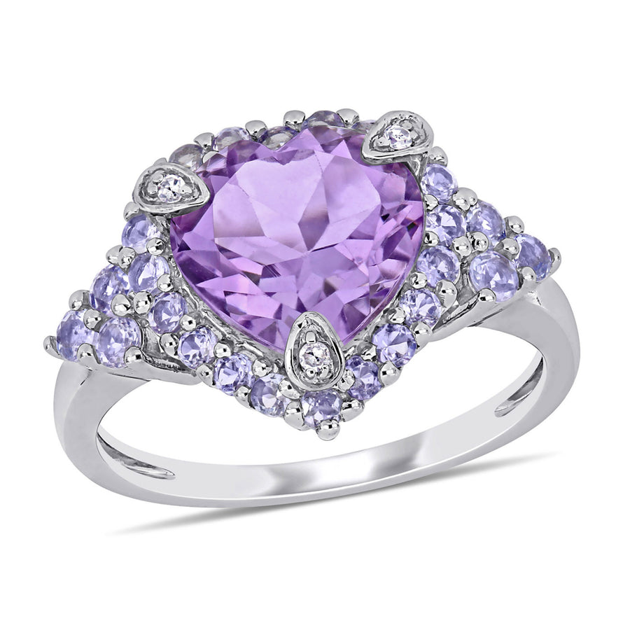 2.45 Carat (ctw) Amethyst Heart Ring in 10K White Gold with Tanzanites Image 1