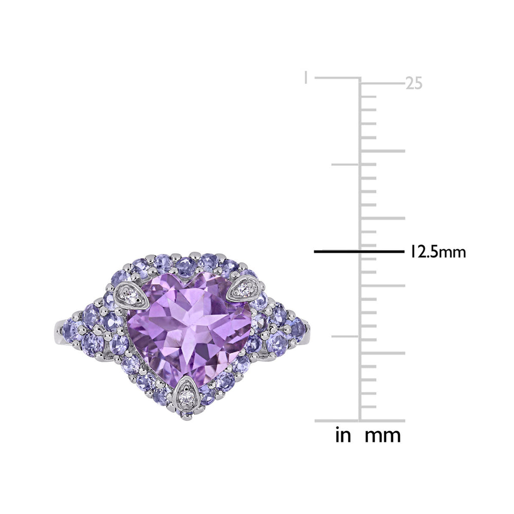 2.45 Carat (ctw) Amethyst Heart Ring in 10K White Gold with Tanzanites Image 2