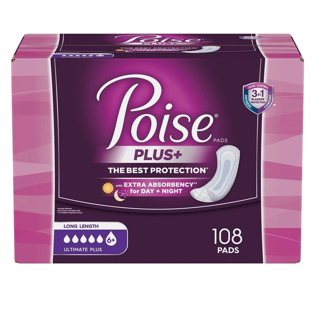 Poise Plus Ultimate Absorbency Long Pads 108 Count Image 1