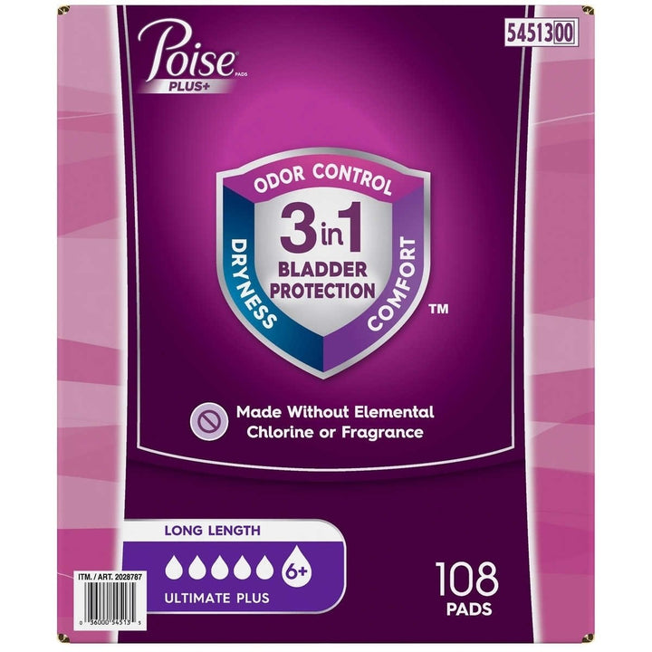 Poise Plus Ultimate Absorbency Long Pads 108 Count Image 3