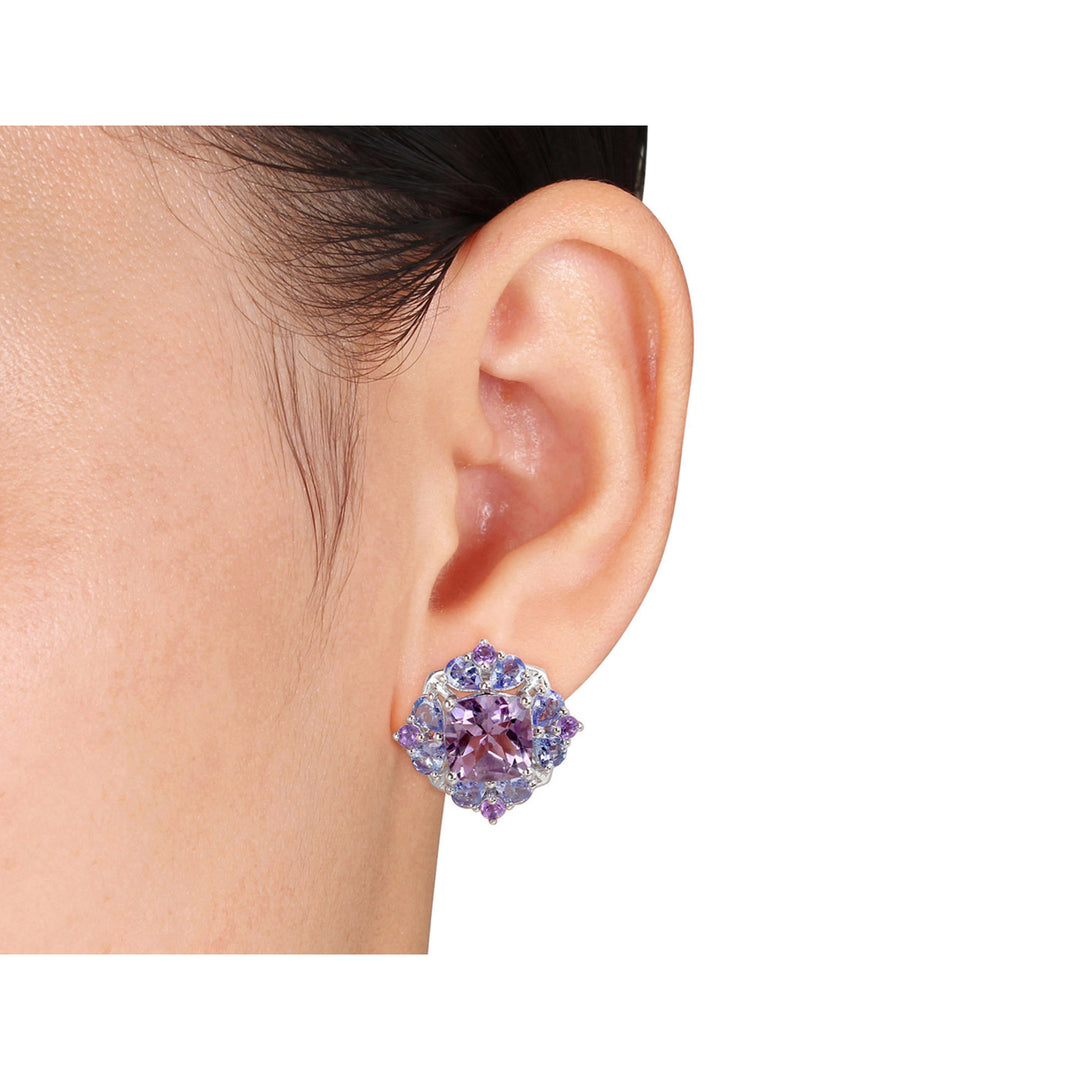 5.85 Carat (ctw) Amethyst and Tanzanite Earrings in Sterling Silver Image 4