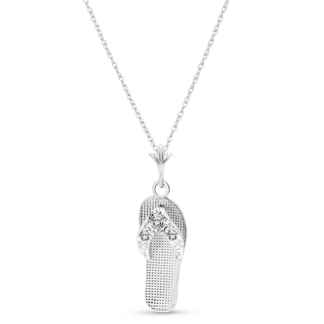 0.02 Carat 14k Solid White Gold Necklace with Natural Diamond Accented Flip Flop Pendant Image 1