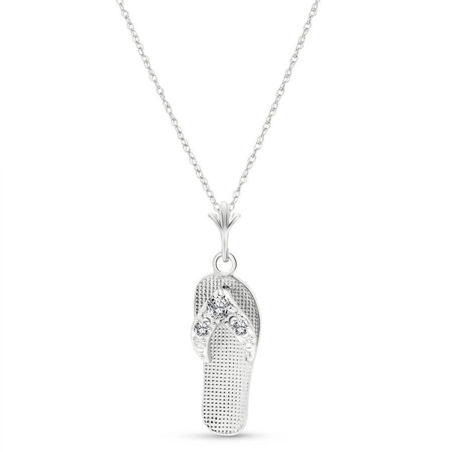 0.02 Carat 14k Solid White Gold Necklace with Natural Diamond Accented Flip Flop Pendant Image 1