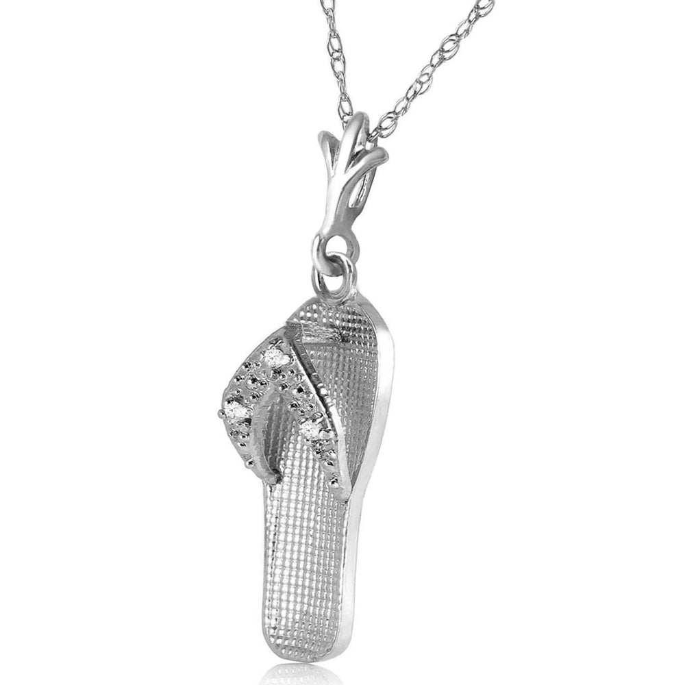 0.02 Carat 14k Solid White Gold Necklace with Natural Diamond Accented Flip Flop Pendant Image 2