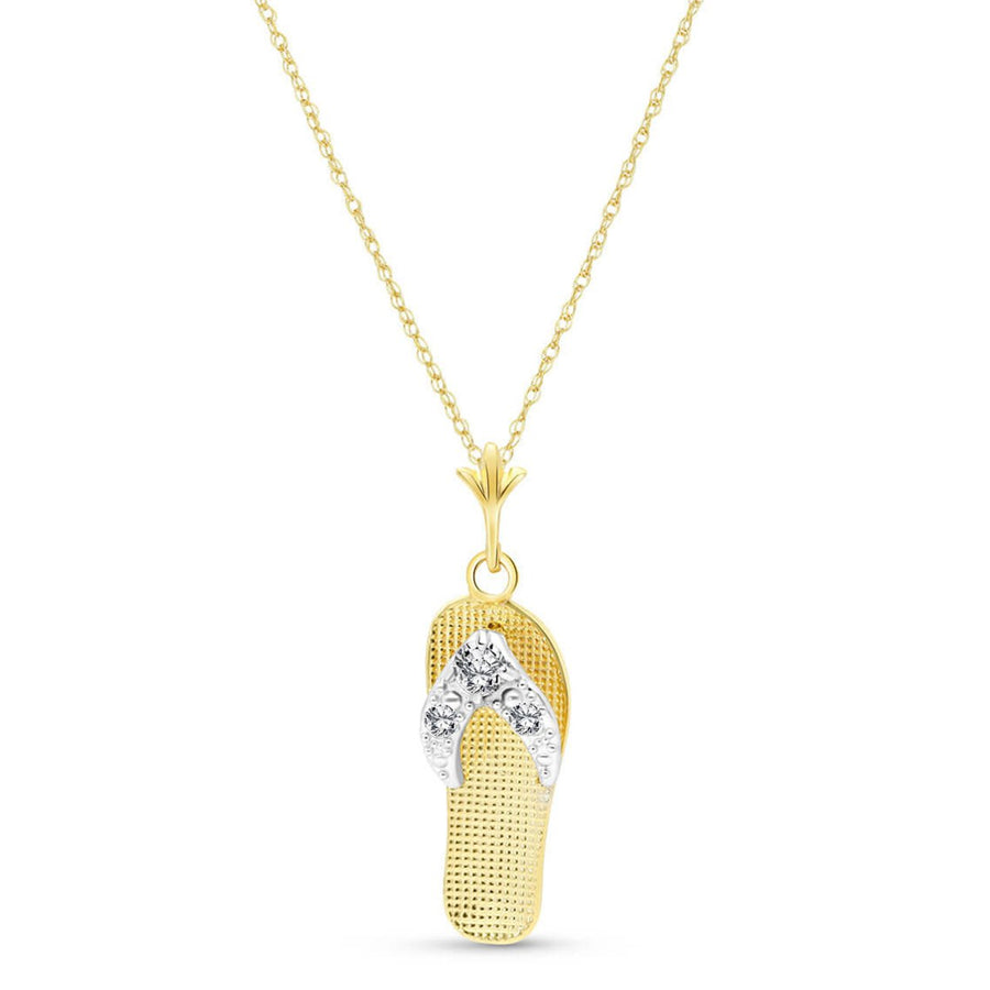0.02 Carat 14k Solid Gold Necklace with Natural Diamond Accented Flip Flop Pendant Image 1