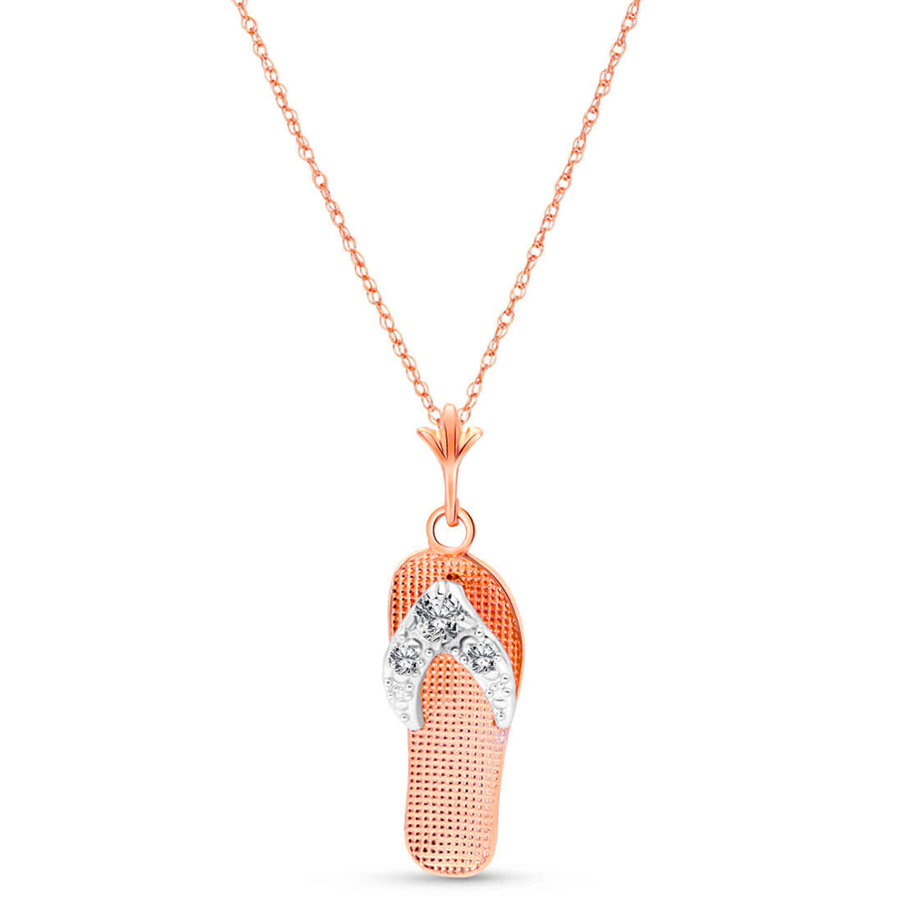 0.02 Carat 14k Solid Rose Gold Necklace with Natural Diamond Accented Flip Flop Pendant Image 2