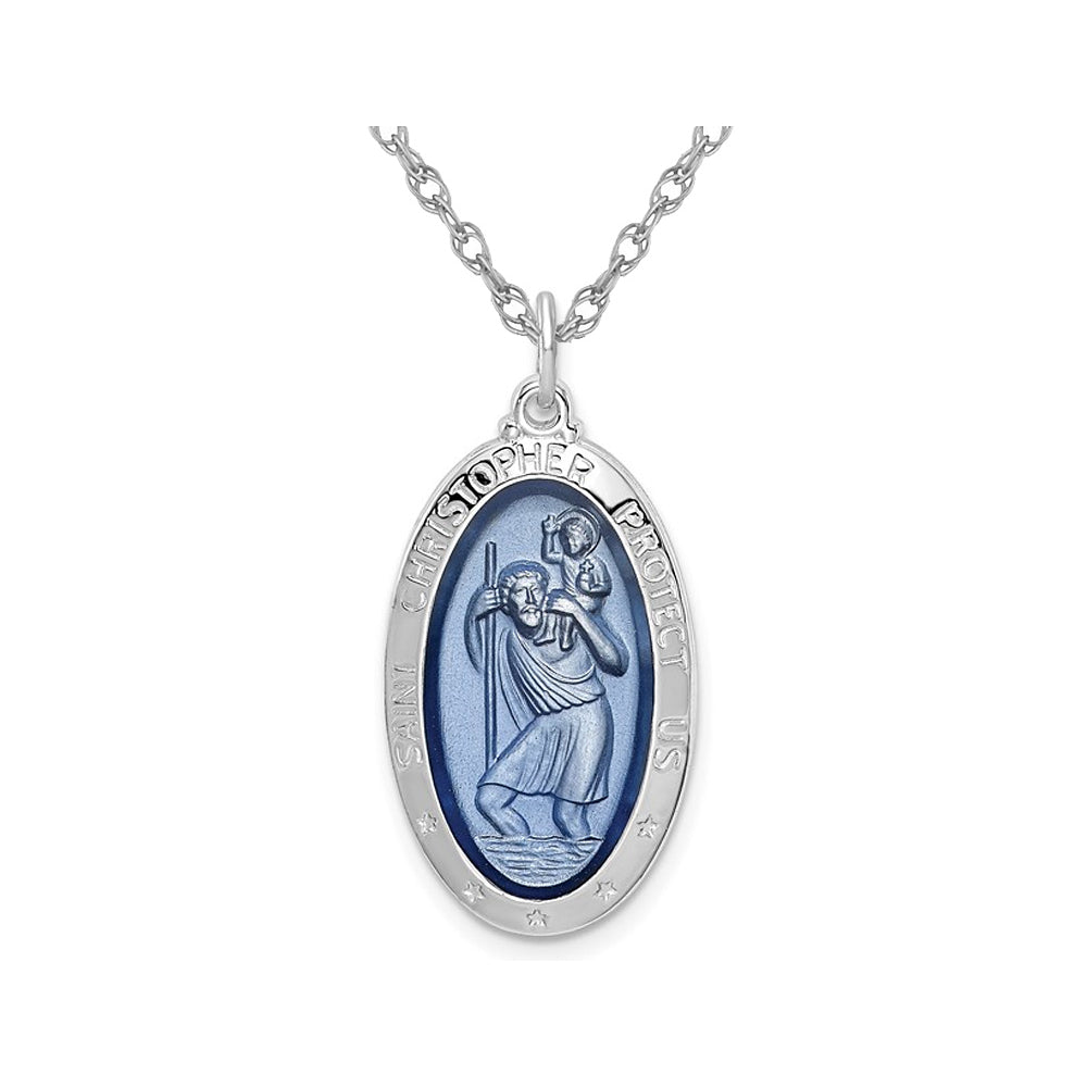 Sterling Silver Saint Christopher Protection Medal Pendant Necklace with Chain Image 1