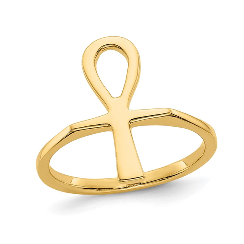 14K Yellow Gold Polished Ankh Egyptian Cross Ring Image 1