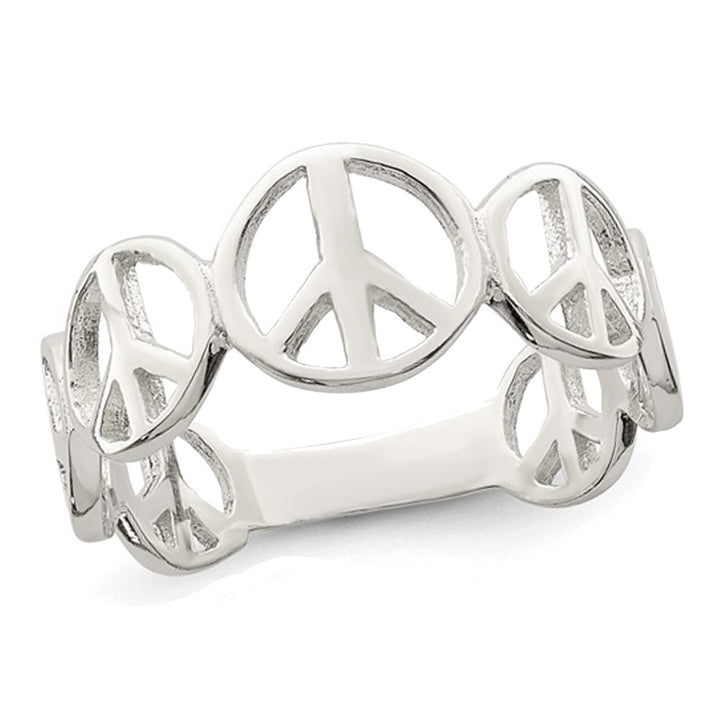 Peace Sign Polished Ring Band in Sterling Silver Image 1