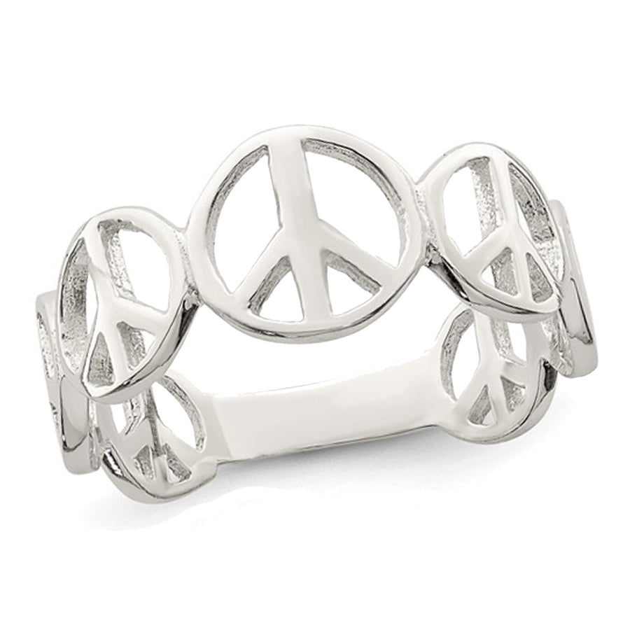 Peace Sign Polished Ring Band in Sterling Silver Image 1