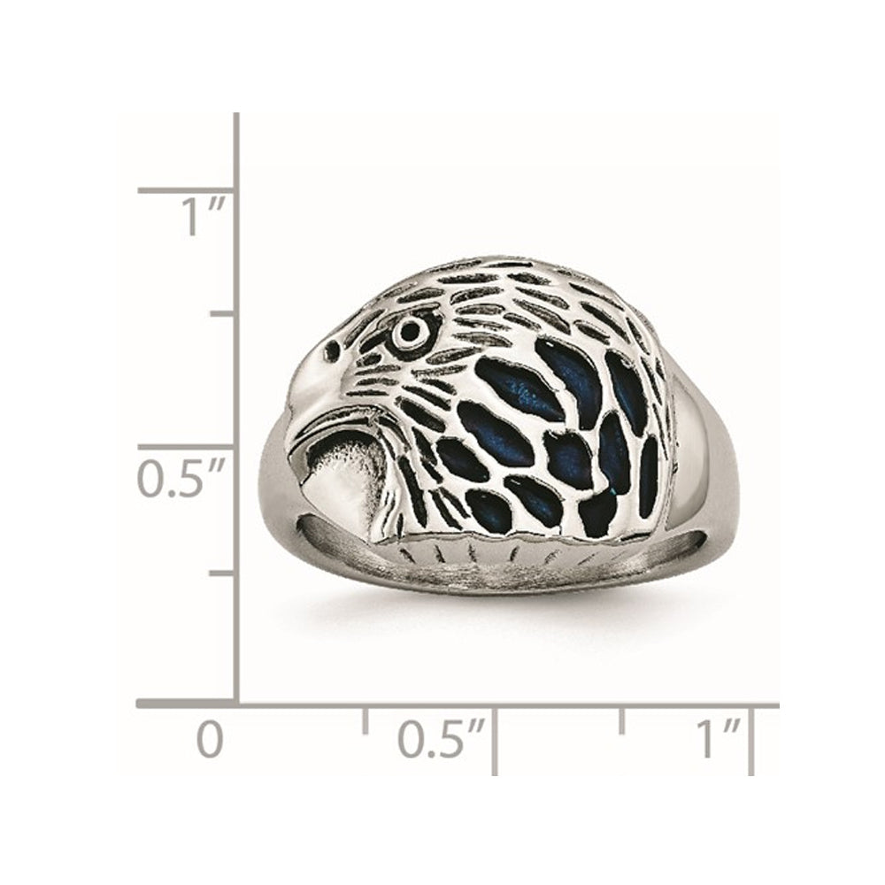 Mens Textured Blue Enamel Eagle Ring in Stainless Steel Image 3