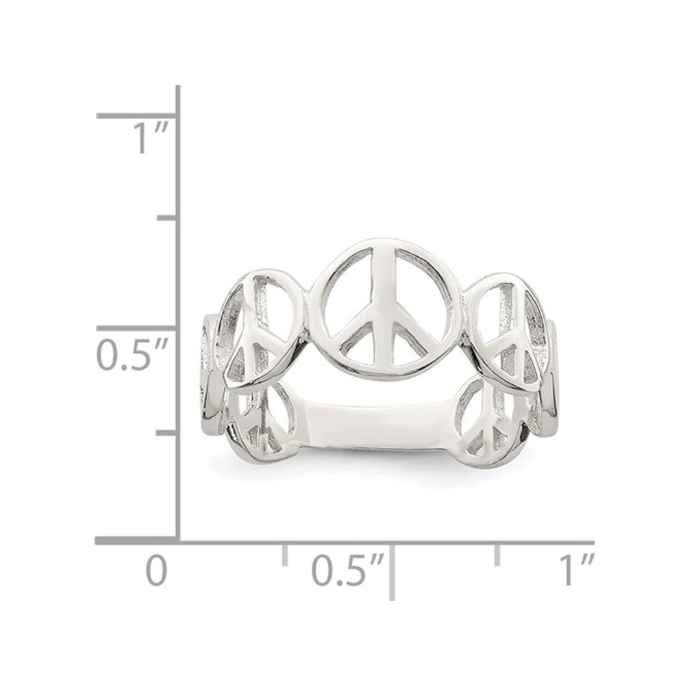 Peace Sign Polished Ring Band in Sterling Silver Image 3