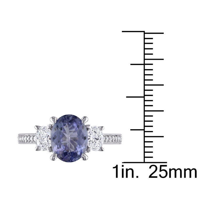 2.00 Carat (ctw) Three-Stone Tanzanite and Diamond Ring in 14K White Gold Image 3