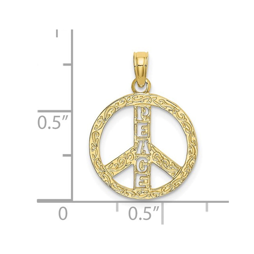 10K Yellow Gold Textured Peace Sign Charm Pendant Necklace with Chain Image 3