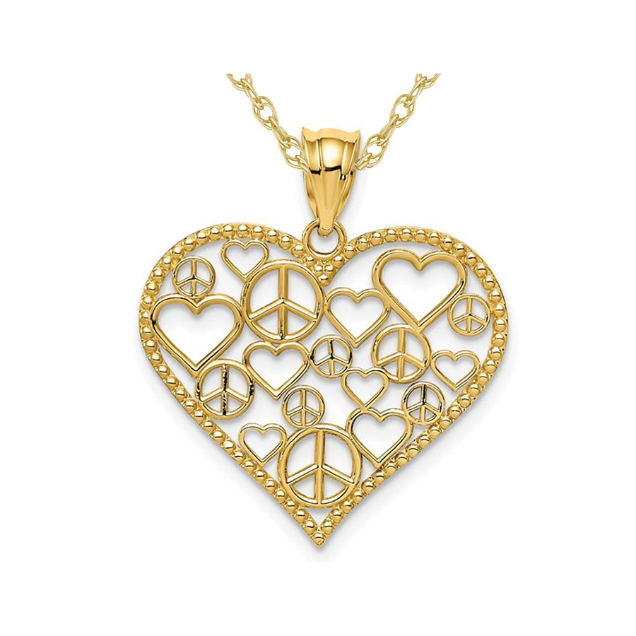 14K Yellow Gold Peace Heart Charm Pendant Necklace with Chain Image 1