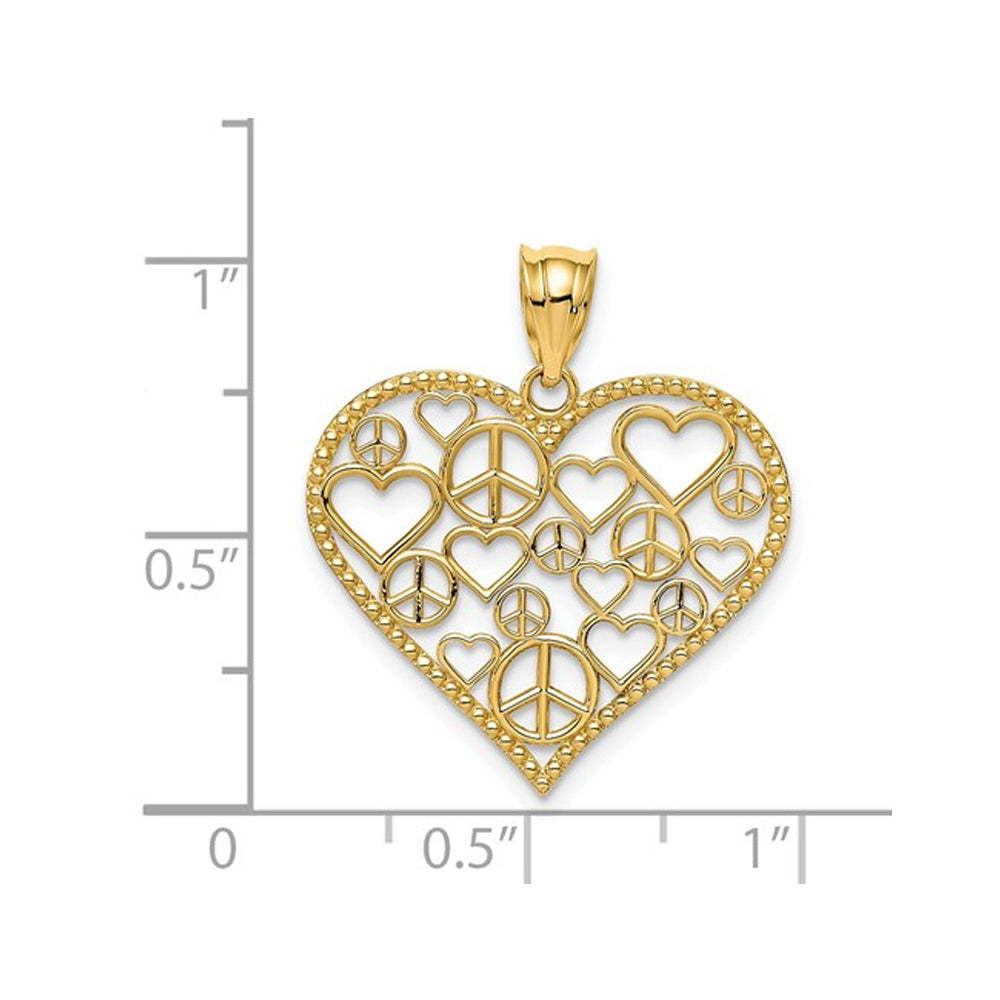 14K Yellow Gold Peace Heart Charm Pendant Necklace with Chain Image 4