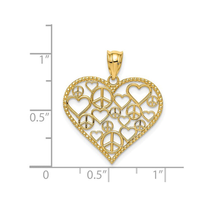 14K Yellow Gold Peace Heart Charm Pendant Necklace with Chain Image 4