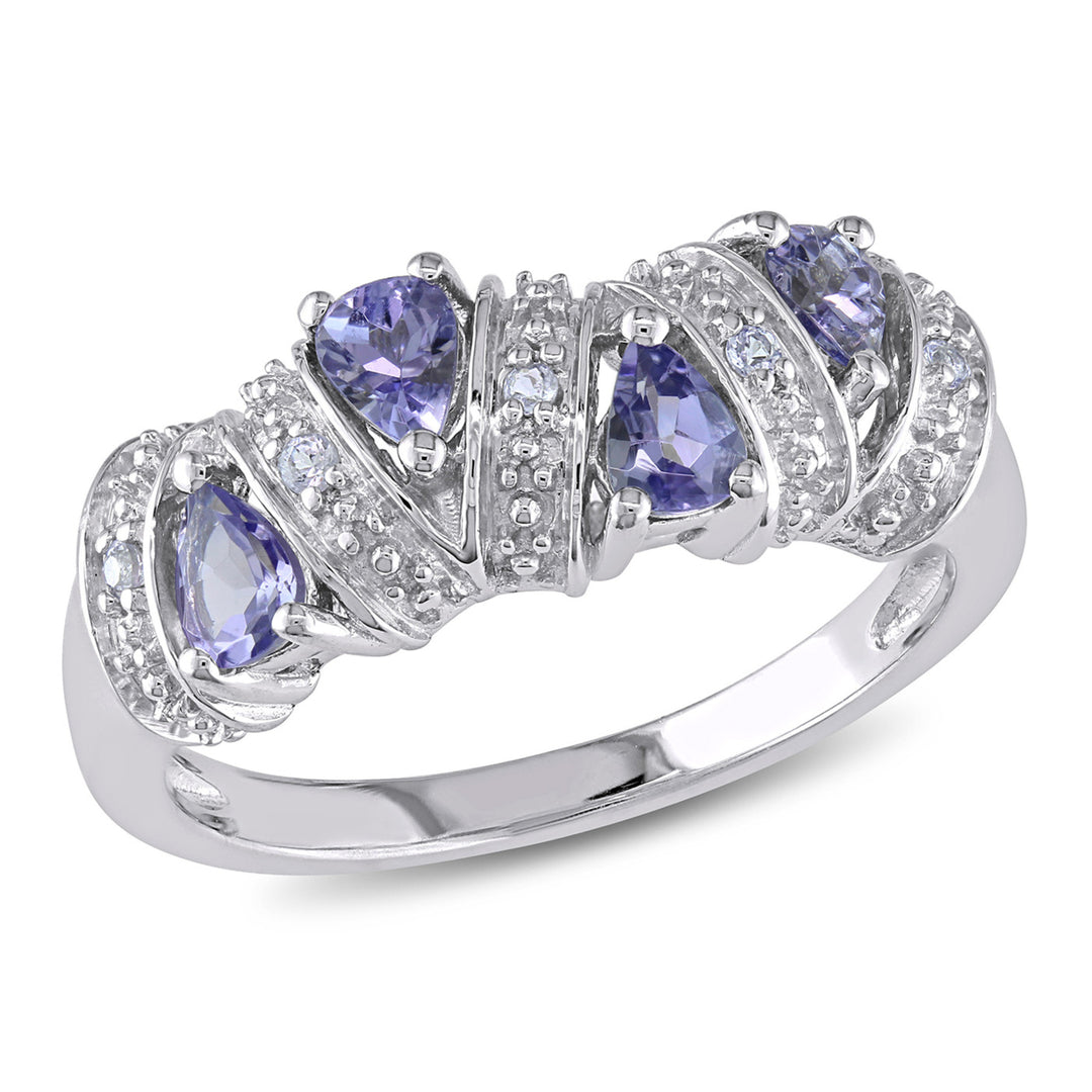 1/2 Carat (ctw) Tanzanite Pave Ring in Sterling Silver Image 1
