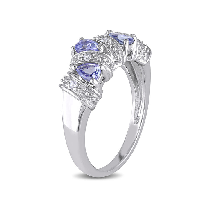 1/2 Carat (ctw) Tanzanite Pave Ring in Sterling Silver Image 2