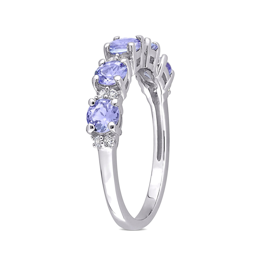 1.50 Carat (ctw) Tanzanite and White Topaz Semi-Eternity Ring Band in Sterling Silver Image 3