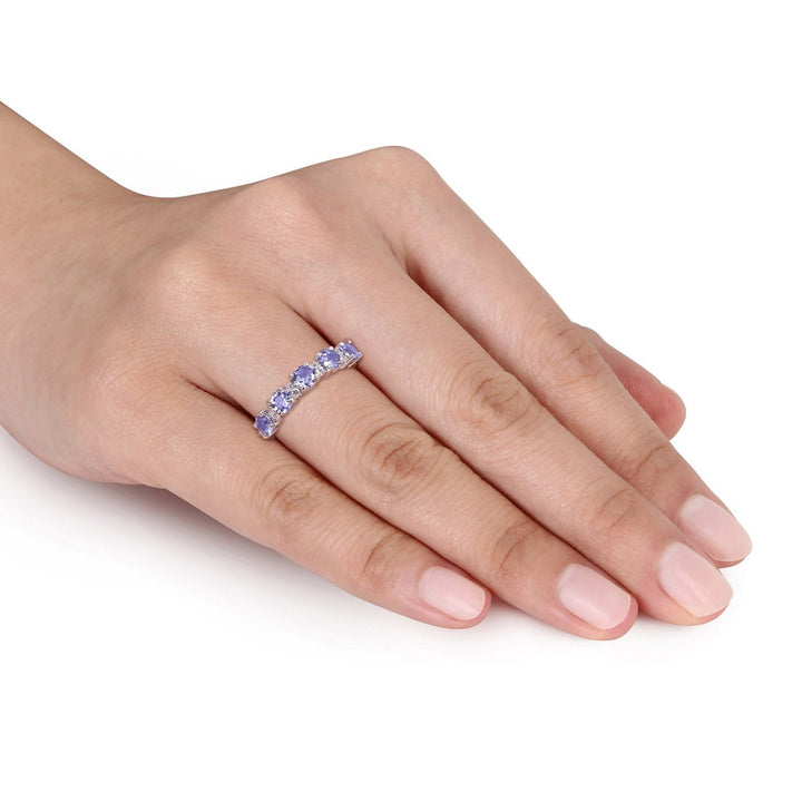 1.50 Carat (ctw) Tanzanite and White Topaz Semi-Eternity Ring Band in Sterling Silver Image 4