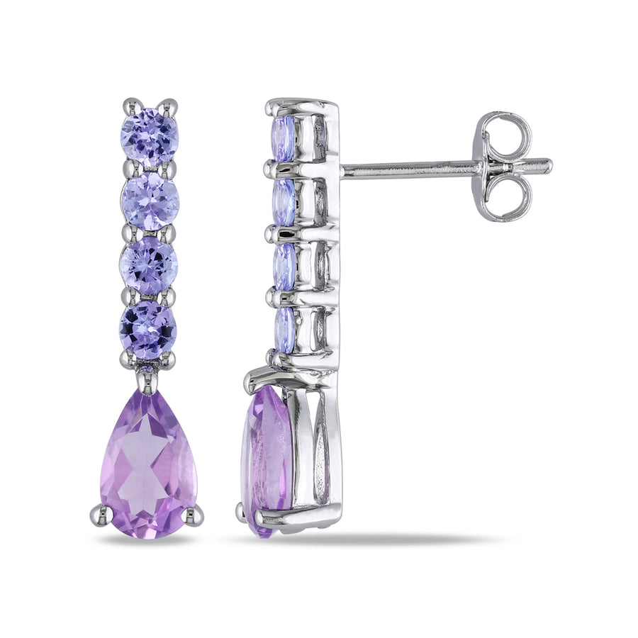 2.55 Carat (ctw) Amethyst and Tanzanite drop Earrings in Sterling Silver Image 1