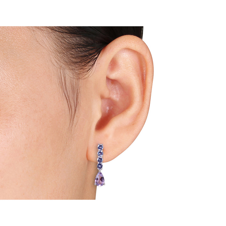 2.55 Carat (ctw) Amethyst and Tanzanite drop Earrings in Sterling Silver Image 2