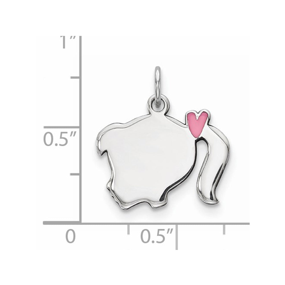 Girl Pony Tail Charm Pendant Necklace in Sterling Silver with Chain Image 3