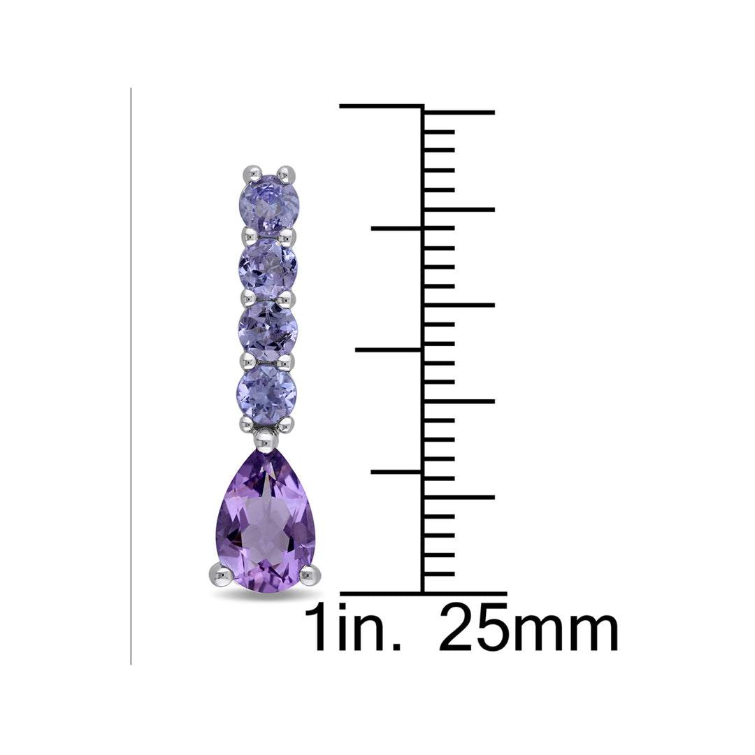 2.55 Carat (ctw) Amethyst and Tanzanite drop Earrings in Sterling Silver Image 3