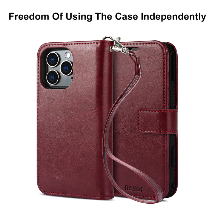 navor Detachable Magnetic Wallet Case with Wrist Strap Compatible with iPhone 13 Pro 6.1 inch Folio with RFID Protection Image 6