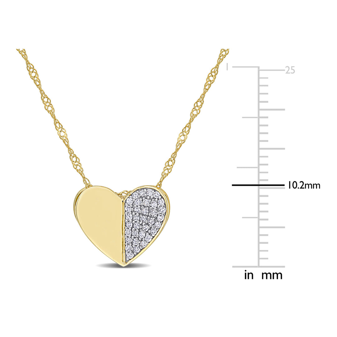 1/10 Carat (ctw) Diamond Heart Pendant Necklace in 10K Yellow Gold with Chain Image 3