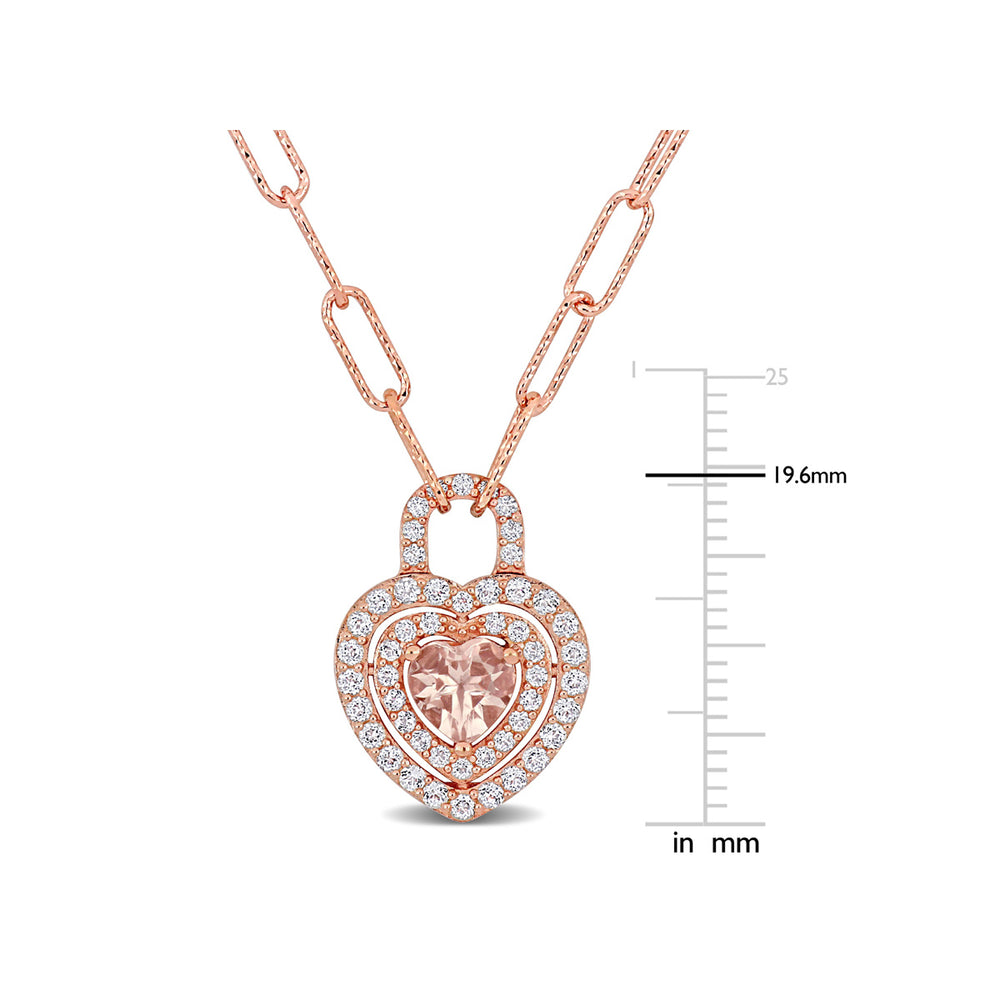 1 5/8 Morganite and White Topaz Pendant Necklace in Rose Gold Plated Sterling Silver with chain Image 2