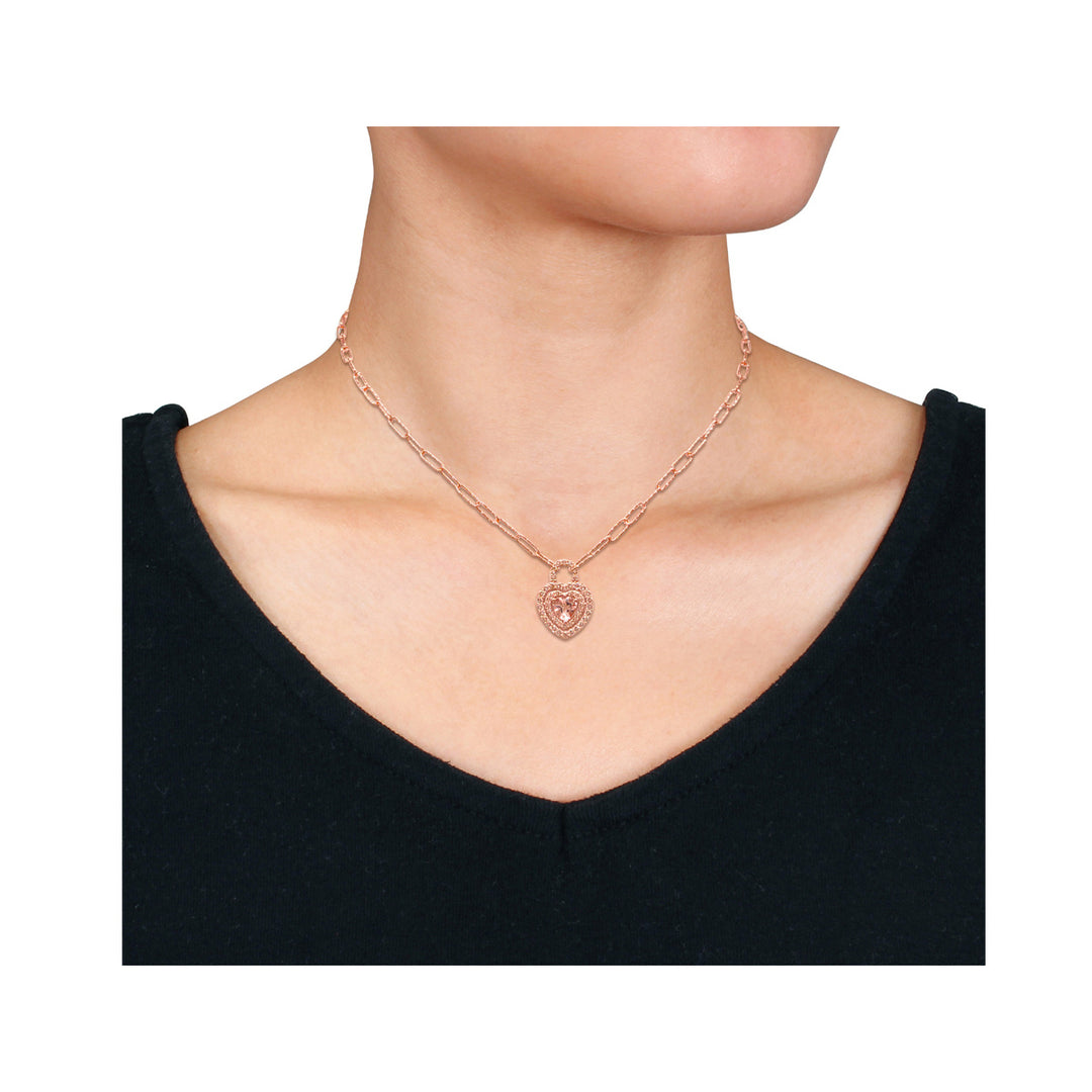 1 5/8 Morganite and White Topaz Pendant Necklace in Rose Gold Plated Sterling Silver with chain Image 3