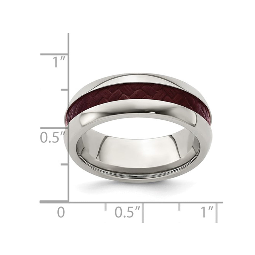 Mens Stainless Steel Red Carbon Fiber Wedding Band Ring (8mm) Image 2