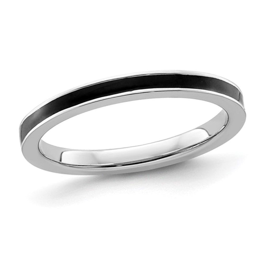 Sterling Silver Band Ring with Black Enamel Image 1