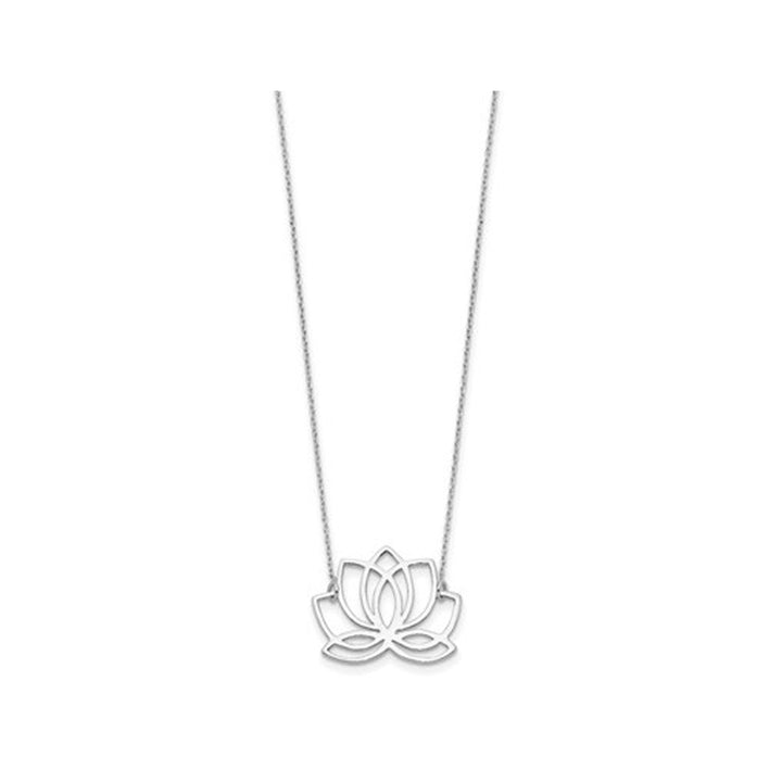 Sterling Silver Rhodium-plated Polished Lotus Flower 18 inch Necklace Image 4