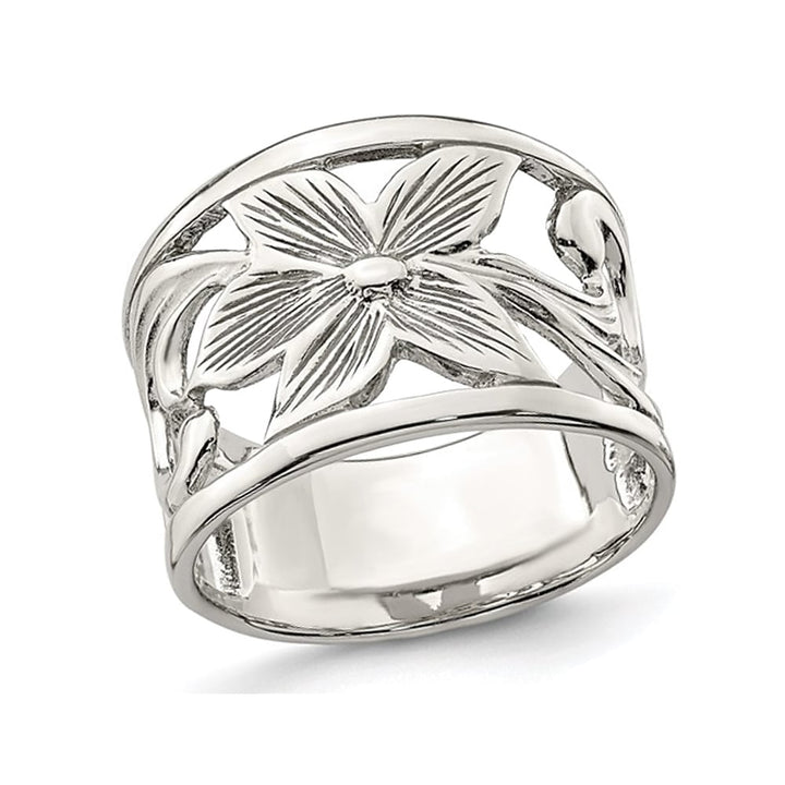 Ladies Sterling Silver Flower Ring Image 1