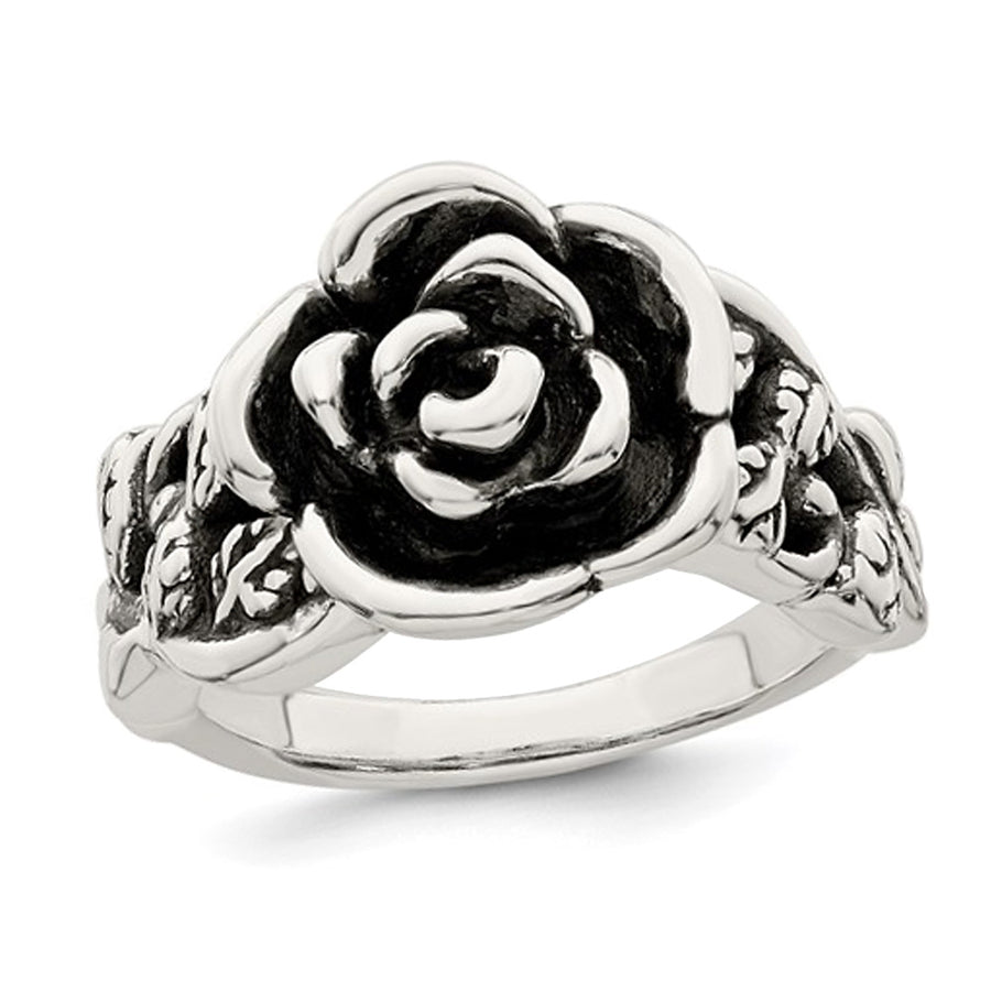 Sterling Silver Antiqued Rose Flower Ring Image 1