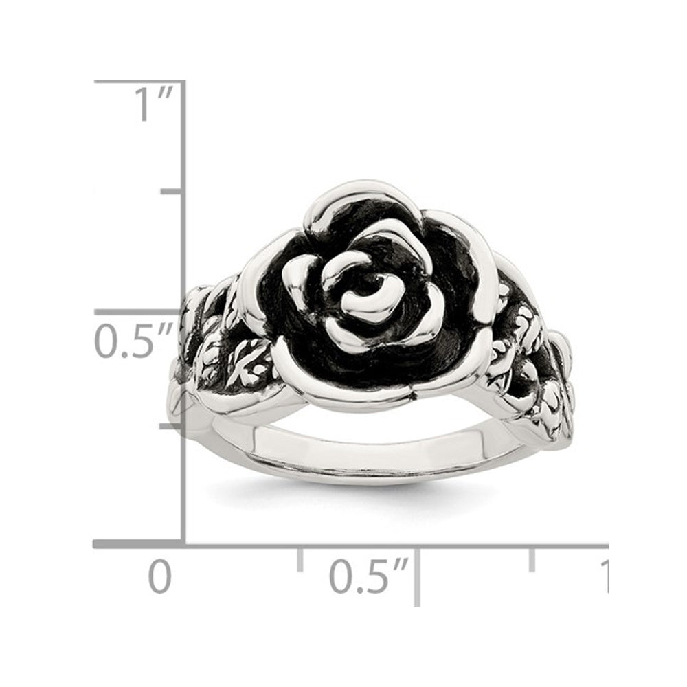 Sterling Silver Antiqued Rose Flower Ring Image 3
