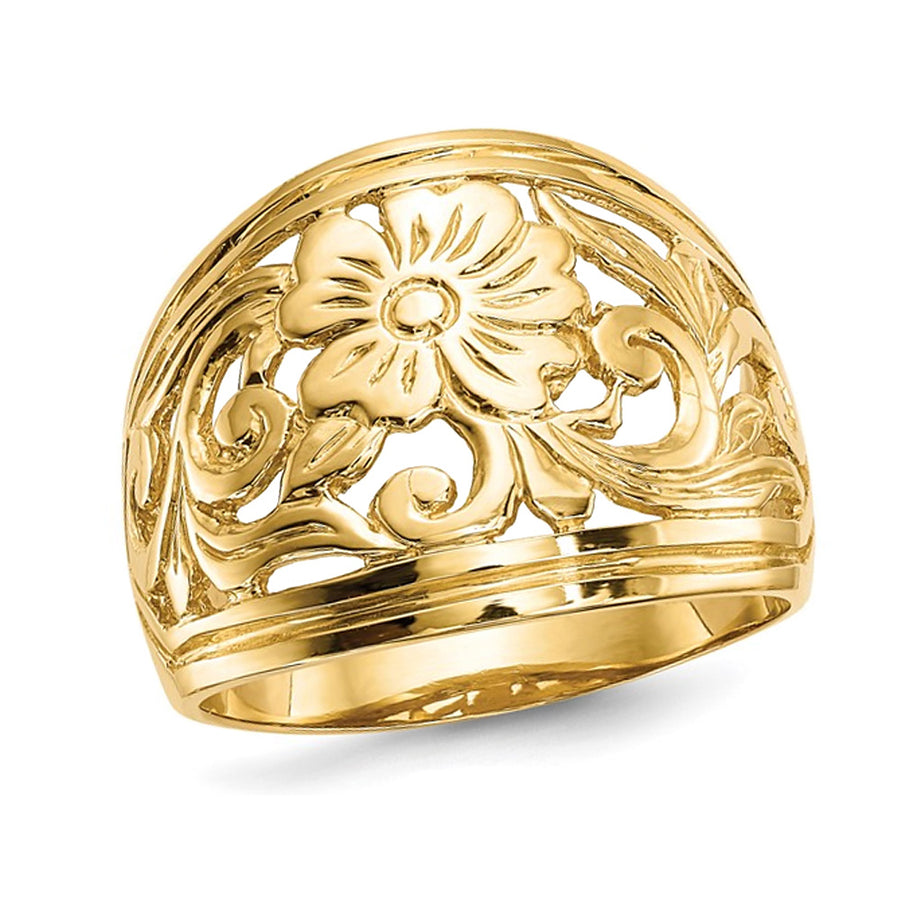 14K Yellow Gold Polished Floral Ring Image 1