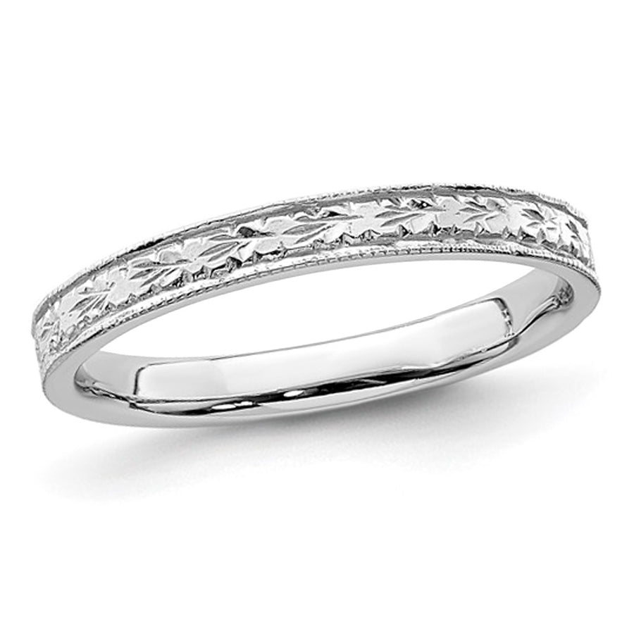14K White Gold Polished Floral Band Ring Image 1