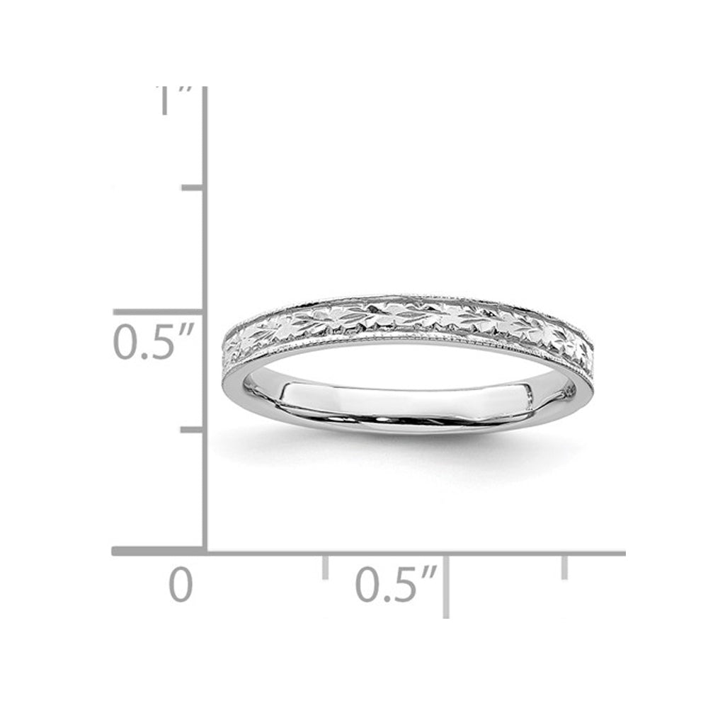 14K White Gold Polished Floral Band Ring Image 2