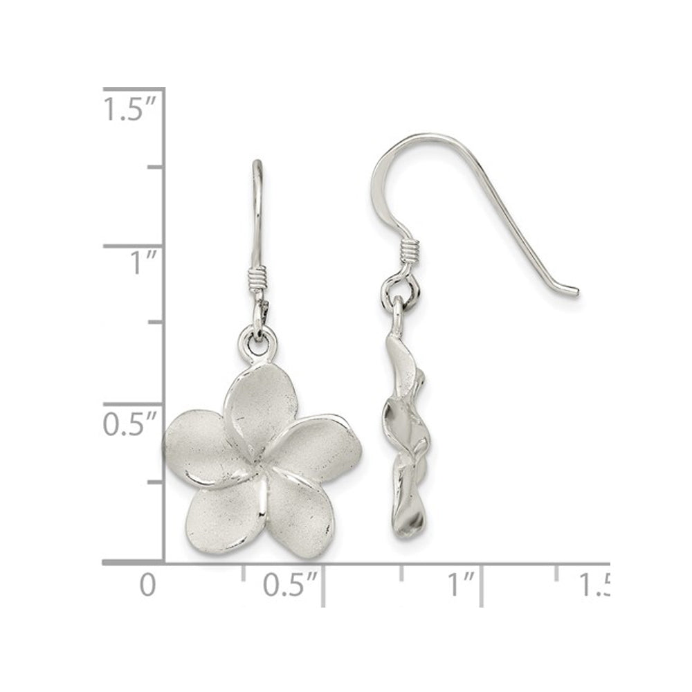 Sterling Silver Plumeria Floral Shephard Hook Dangle Earrings Image 2