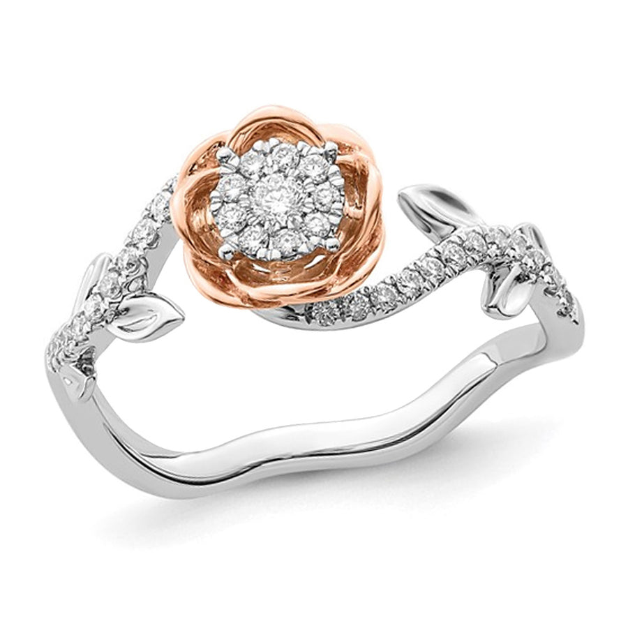 1/4 Carat (ctw) Lab-Grown Diamond Flower Ring in 14K White and Rose Gold Image 1