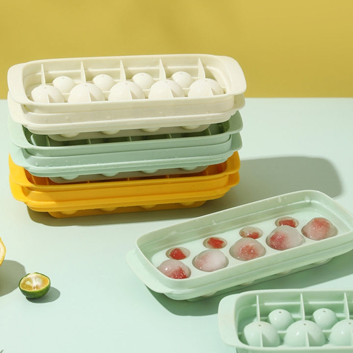 1 Set Ice Cube Tray Food Grade Super Soft PP Cocktail Round Ice Ball Maker Mold with Lid for Home Image 1
