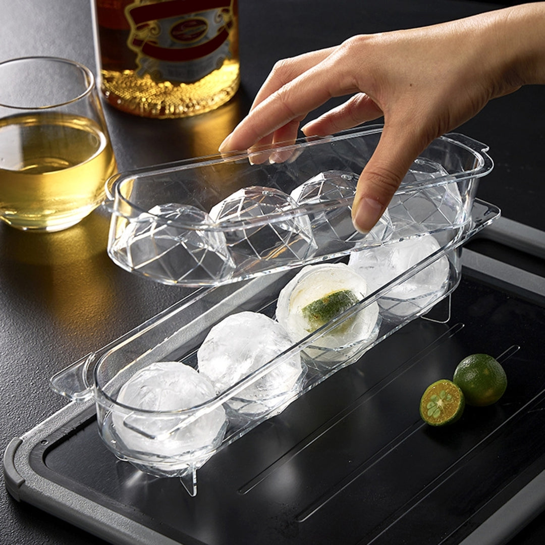 Ice Ball Mold Food Grade Double Layer PET 4-Hole Drinks Round Ice Ball Tray Maker for Home Image 3