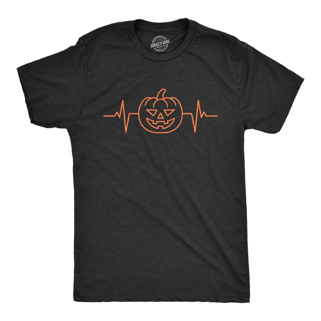 Mens Pumkpin Heart Beat T Shirt Funny Cool Halloween Jack O Lantern Pulse Tee For Guys Image 1