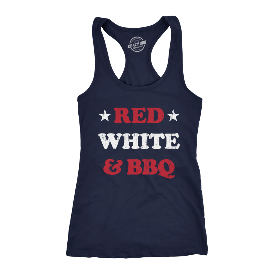 Womens Red White And BBQ Fitness Tank Funny Patriotic Barbecue Text Shirt For Ladies Image 1