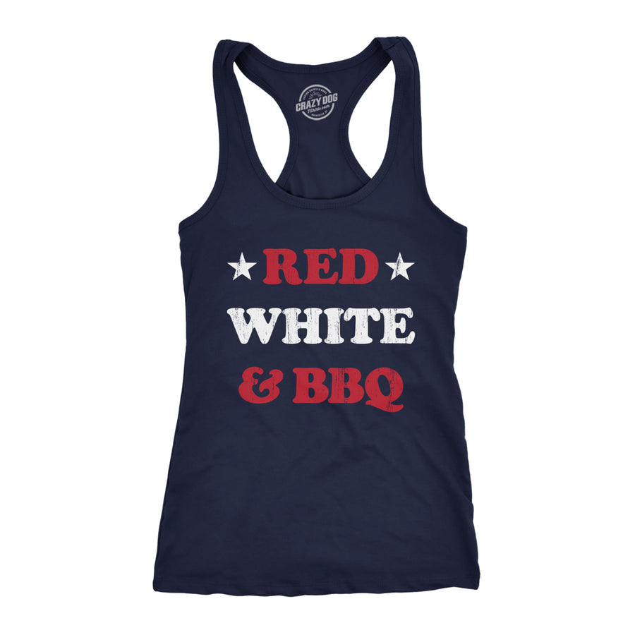 Womens Red White And BBQ Fitness Tank Funny Patriotic Barbecue Text Shirt For Ladies Image 1