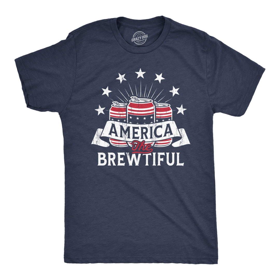 Mens America The Brewtiful T Shirt Funny Patriotic Drinking Beer Can Tee For Guys Image 1